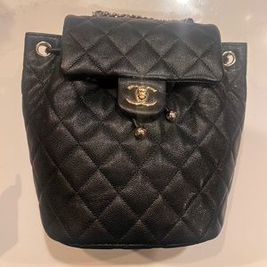 CHANEL Black Quilted Small Backpack in Caviar Leather